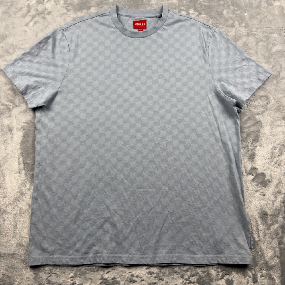 Guess Los Angeles Mens XL Blue Checkered Jacquard Short Sleeve T-Shirt X5OP03